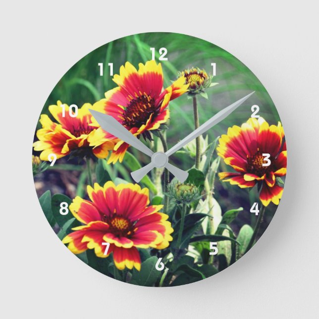 Röd och Gult Gaillardia Blanket Flower  Rund Klocka (Framsida)