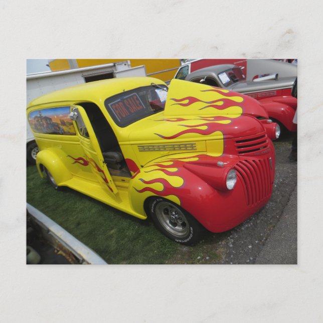 Röd och Gult Hot rod Vykort (Framsida)