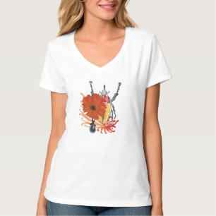 Röd och gult kryp med blommor t shirt