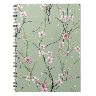 röd och gult liten blomma mönster på gröntens rygg anteckningsbok