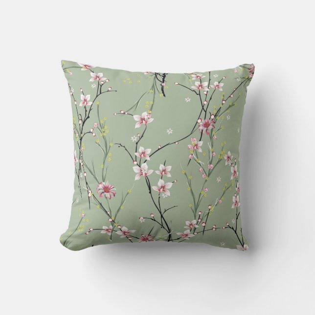 röd och gult liten blomma mönster på gröntens rygg kudde (Framsida)