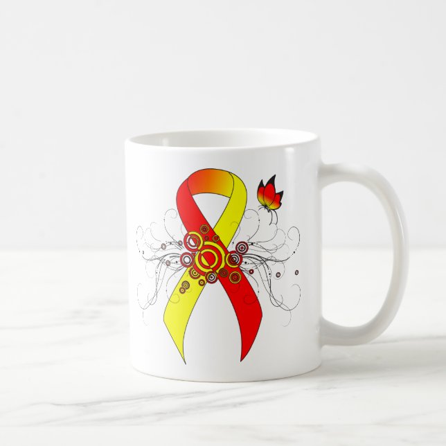 Röd- och Gult-medvetandegrad Band med fjäril Kaffemugg (Höger)