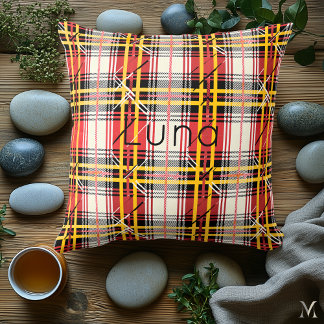 Röd och Gult Play | Anpassningsbar Vibrant Tartan Kudde