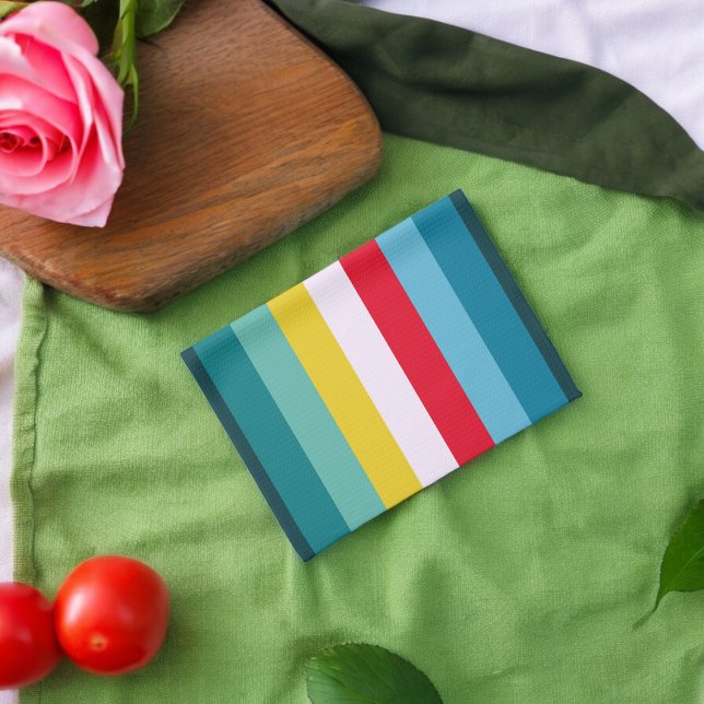 Röd och Gult Rand mellan blå skuggor Kökshandduk (Kitchen Towel)