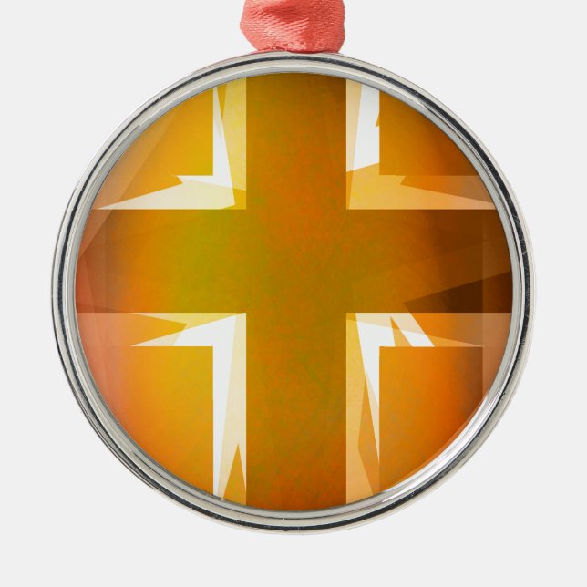 Röd och gult religiösa kor julgransprydnad metall (Framsidan)