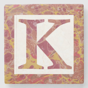 Röd och Gult Stone Marcular Monogram K Stenunderlägg