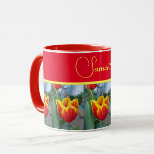 Röd och Gult Tulip Blommigt Womans Namn Mugg