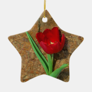 Röd och Gult Tulip Julgransprydnad Keramik