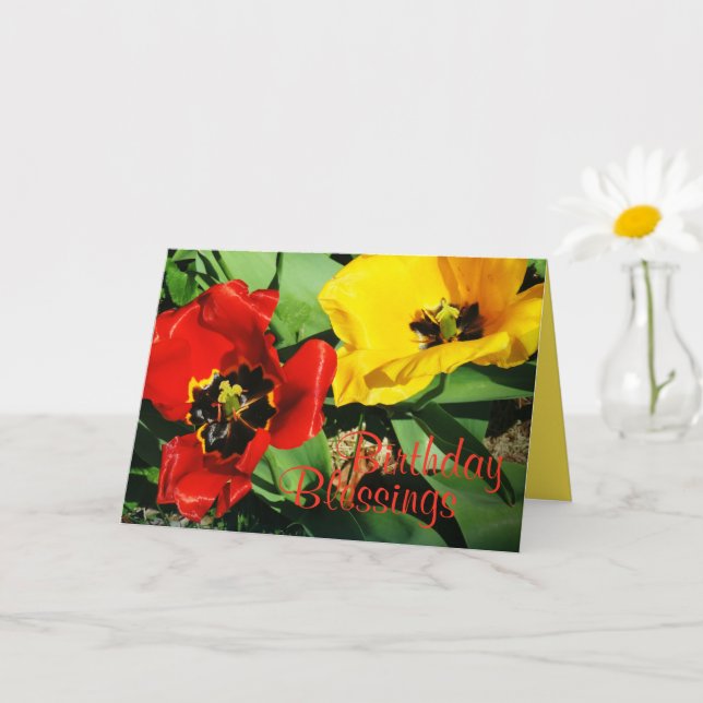 Röd- och Gult Tulips födelsedagskort Kort (Liten växt)