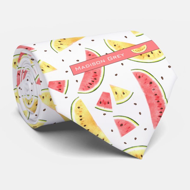 Röd och Gult Vattenfärgen Watermelons Mönster Slips (Rullad)
