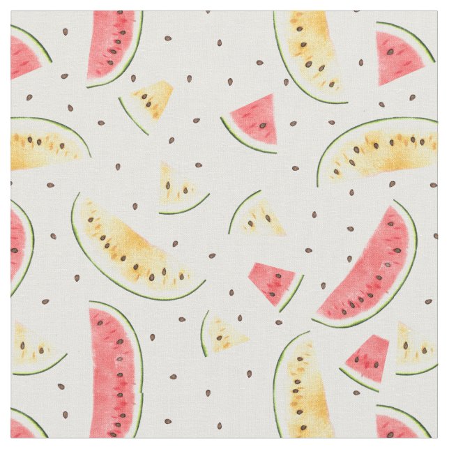 Röd och Gult Vattenfärgen Watermelons Mönster Tyg (Närbild)