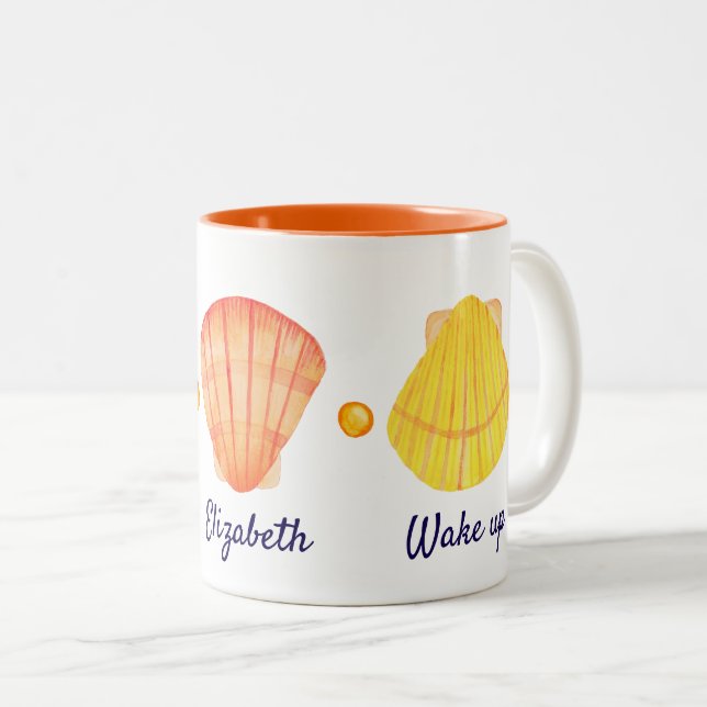 Röd och Gult Vattenfärgsseasheller Mugg (Framsida höger)