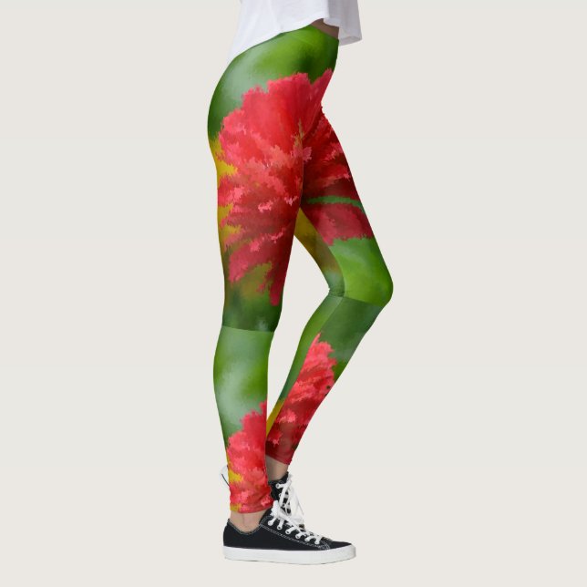 Röd och Gult Zinnias Leggings (Höger)
