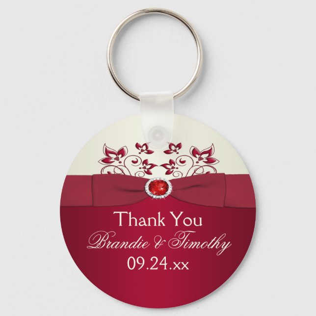 Röd och ivoriansk Blommigt Bröllopor-Nyckelring Nyckelring (Framsida)