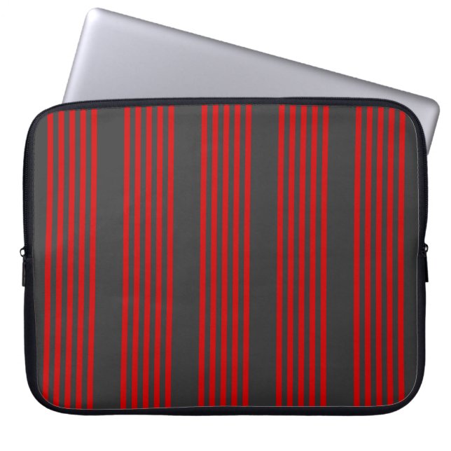 Röd och kol fem rand mönster laptop fodral (Framsidan)