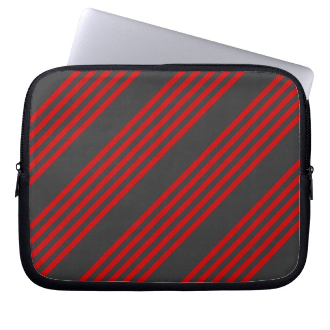 Röd och kol fem rand mönster laptop fodral (Framsidan)