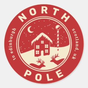Röd- och krämdesetikett för North Pole-leveransen Runt Klistermärke