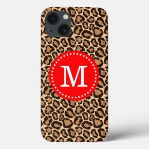 Röd och leopard Skriv ut Anpassningsbar Monogram