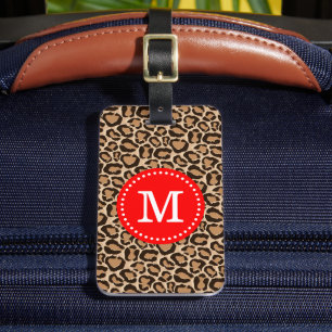 Röd och leopard Skriv ut Anpassningsbar Monogram Bagagebricka
