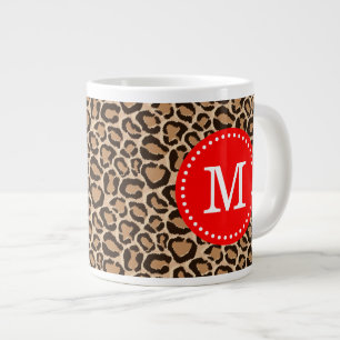 Röd och leopard Skriv ut Anpassningsbar Monogram Jumbo Mugg