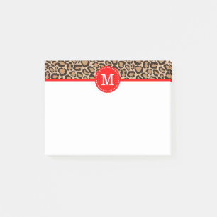 Röd och leopard Skriv ut Anpassningsbar Monogram Post-it Block