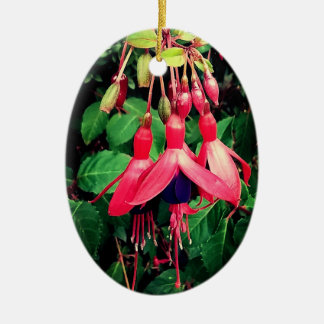Röd och lila blommor julgransprydnad keramik