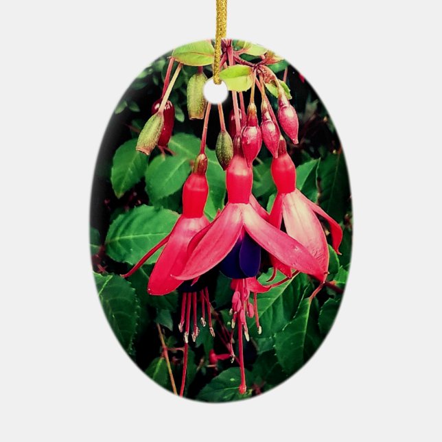 Röd och lila blommor julgransprydnad keramik (Framsidan)