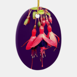Röd och lila blommor julgransprydnad keramik