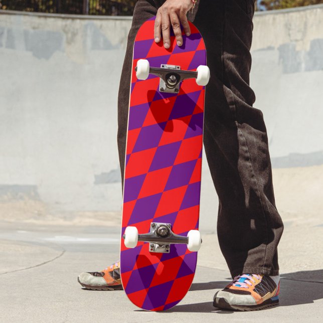 Röd och lila Harlekinrutig design  Mini Skateboard Bräda 18,5 Cm (Skapare uppladdad)