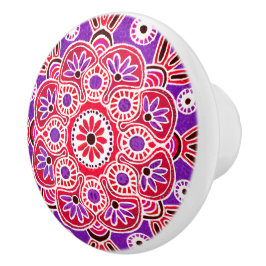 Röd och lila medallion låda draglåda keramisk knop knopp