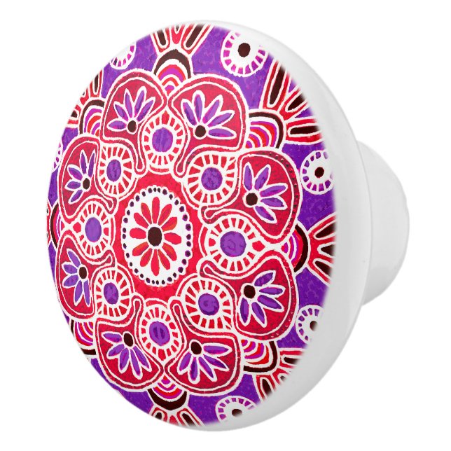 Röd och lila medallion låda draglåda keramisk knop knopp (Höger)