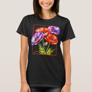 Röd- och Lila-poppies för vattenfärgsminnesdag T Shirt