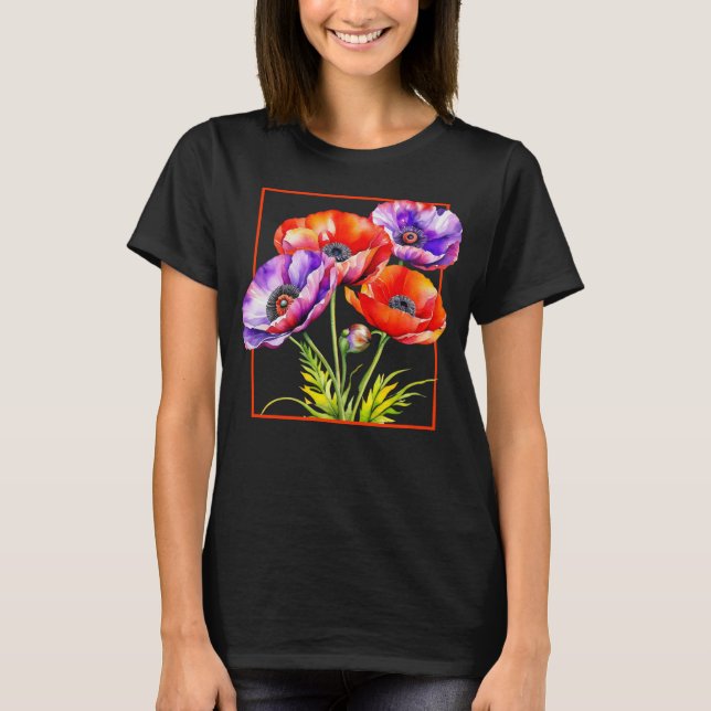 Röd- och Lila-poppies för vattenfärgsminnesdag T Shirt (Framsida)