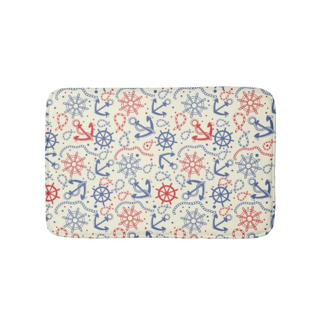 Röd och marin bakgrund med ankare badrumsmatta (Framsidan)