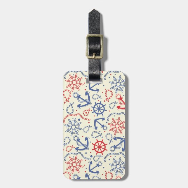 Röd och marinbakgrund med ankrar bagagebricka (Vertikal Framsida)