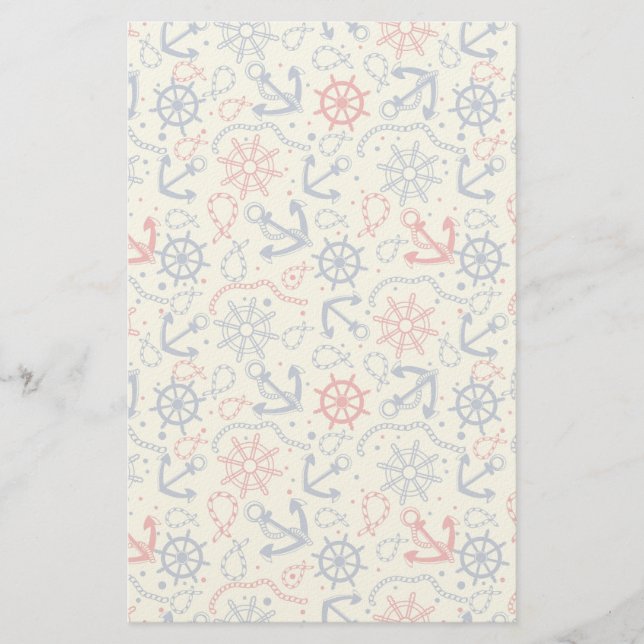 Röd och marinbakgrund med ankrar brevpapper (Framsida)