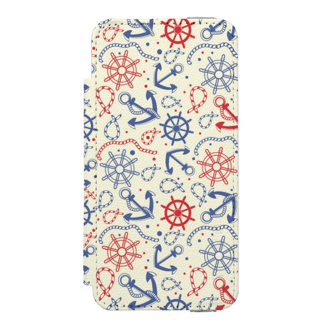 Röd och marinbakgrund med ankrar incipio iPhone wallet skal (Folio Framsidan)