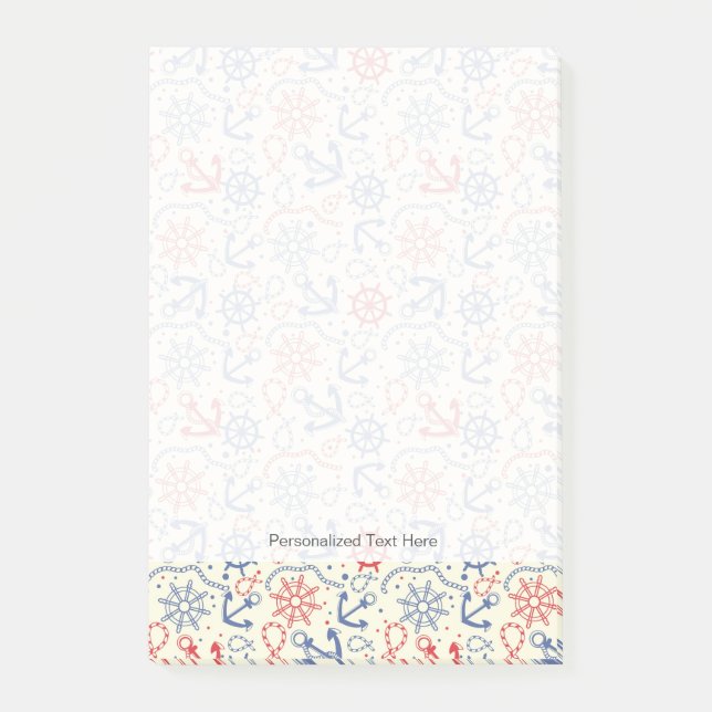 Röd och marinbakgrund med ankrar post-it block (Framsida)