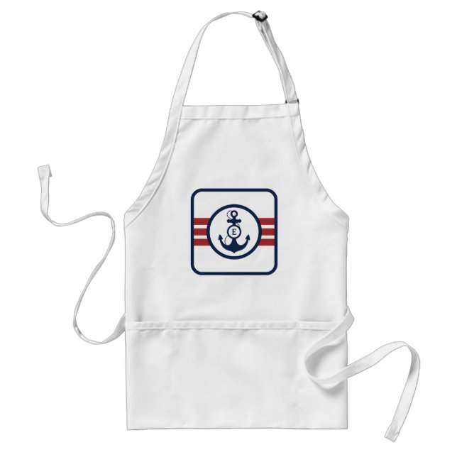 Röd och marinblå nautisk Monogram Förkläde (Framsidan)