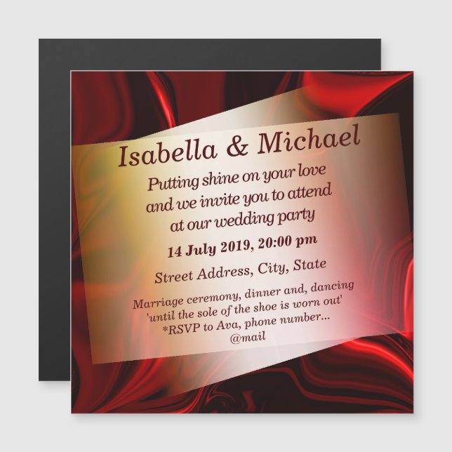 Röd och mörk kurvor på mörkens bakgrund magnetisk inbjudningskort (Fram/baksida)