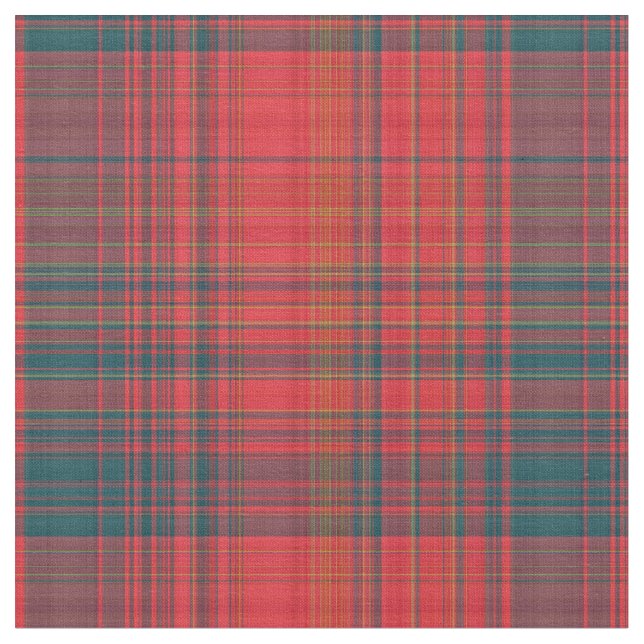 Röd och Mörk Teal Plaid Fabric Tyg (Närbild)