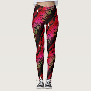 Röd och oliv grönt Halloween-kyrkogård Leggings