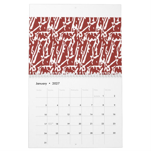 Röd- och orange-abstrakter blandas och överlappar  kalender (Jan 2027)