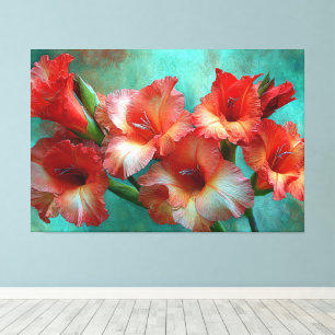 Röd och orange Gladiolus-målning Abstrakt vägg  Canvastryck