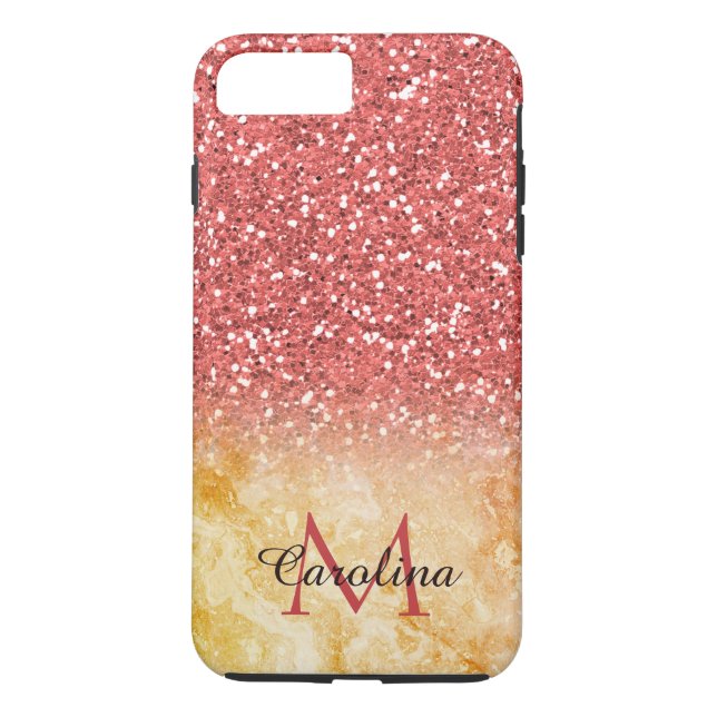 Röd och Orange Glitter, Guld Marble, Personlig Case-Mate iPhone Skal (Baksida)