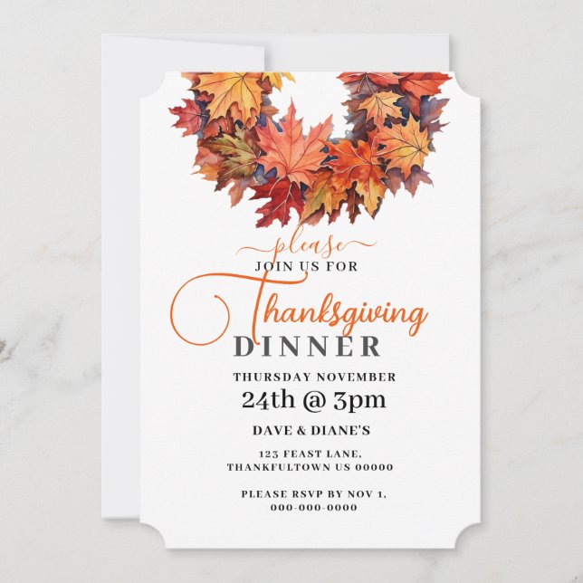Röd och Orange Höst löv Thanksgiving för andning Inbjudningar (Framsida)