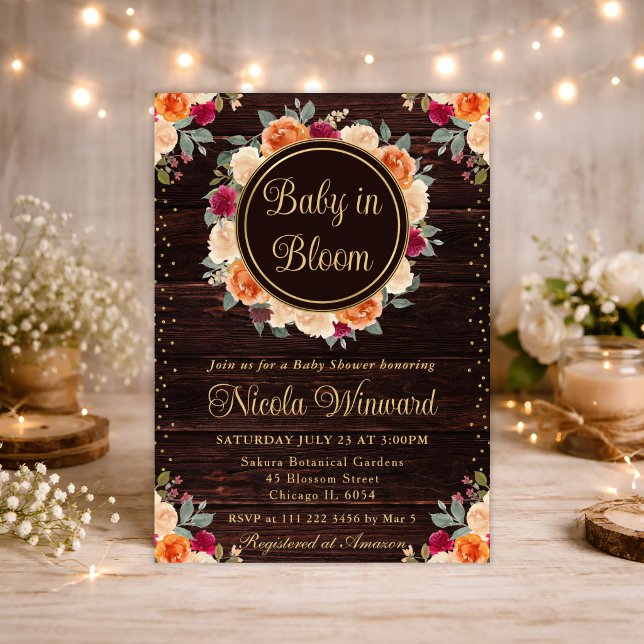 Röd och Orange Höstblommor Krans Bebis Shower Inbjudningar (Skapare uppladdad)