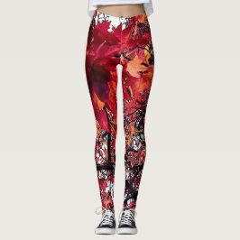 Röd och orange löv leggings