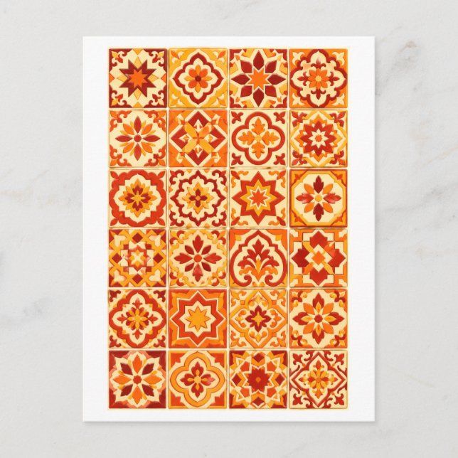 Röd och orange marockansk kakelcollageillustration vykort (Framsida)