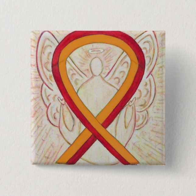 Röd- och Orange Ribbon Awareness Angel Pin Knapp (Framsida)